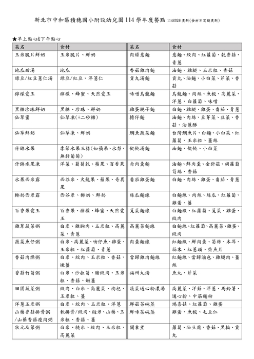 114學年度餐點食材內容114.09.26更新(食材不定期調整)圖片