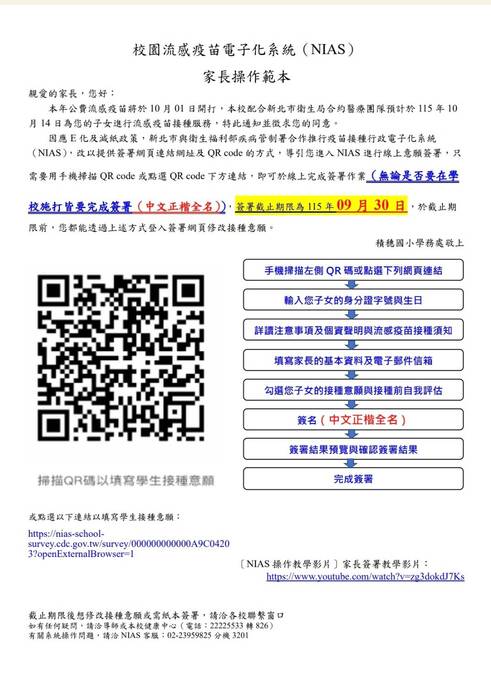 校園流感疫苗電子化系統(NIAS)家長操作範本